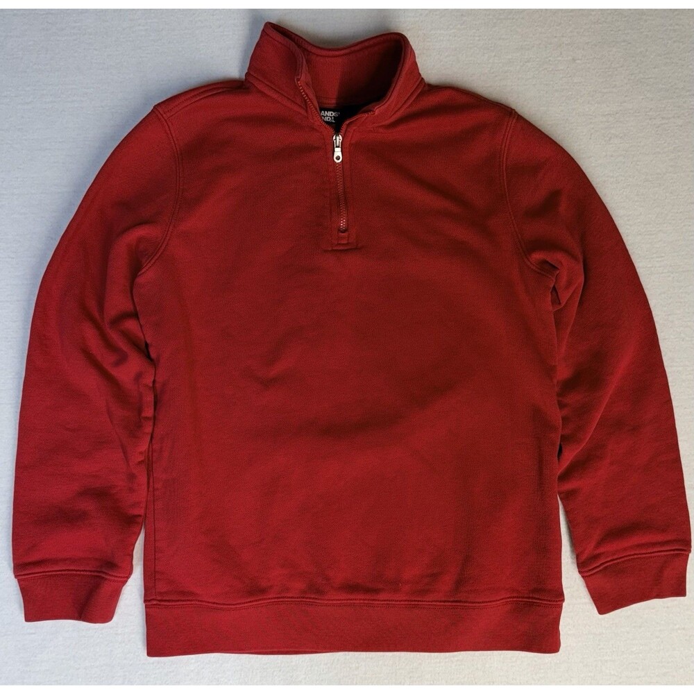 Lands’ End Boys L 10-12 Red 1/4 Zip Sweatshirt Pullover School Uniform Fleece